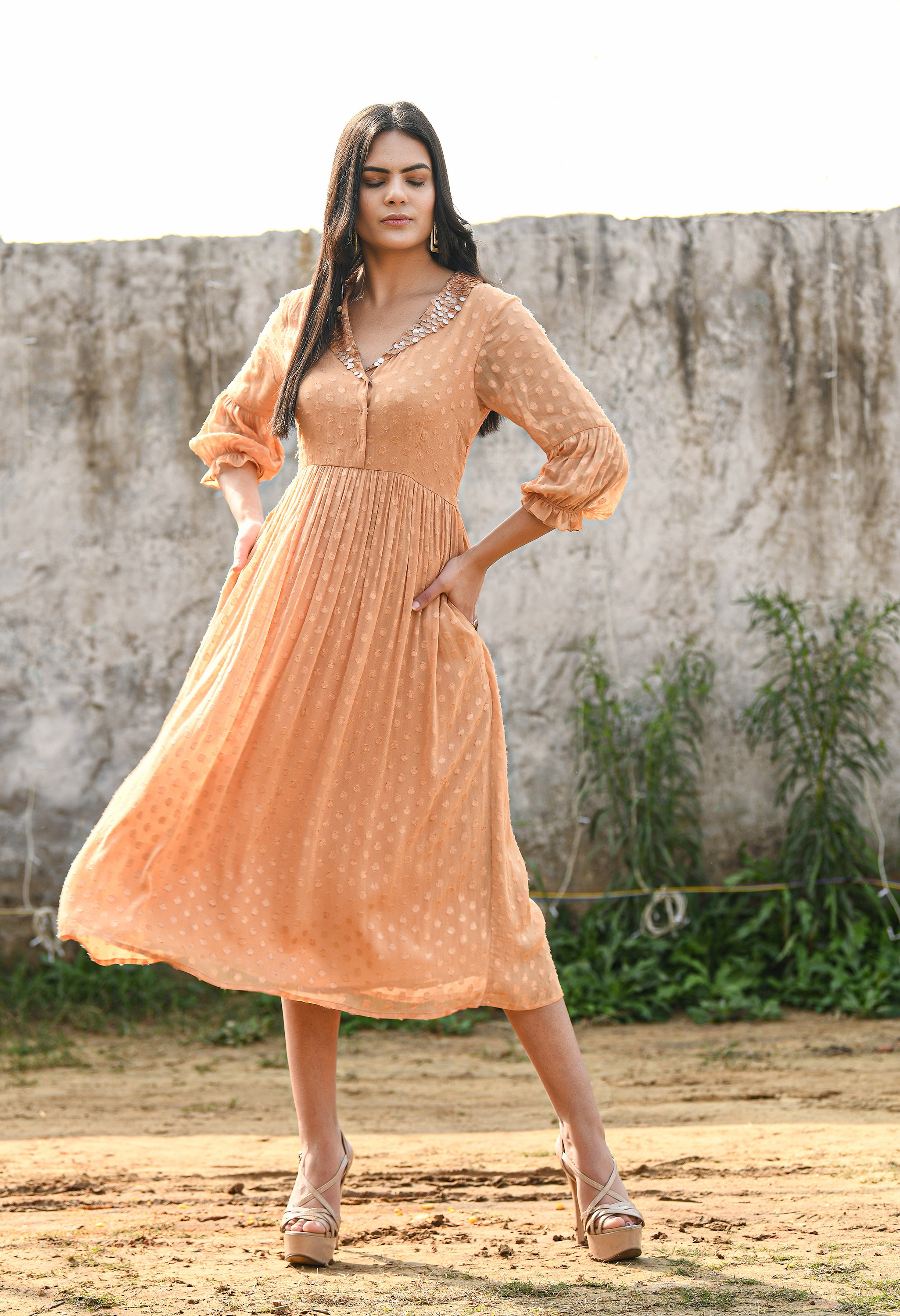 Almond Brown Sitar Dress | Almond Brown Dress